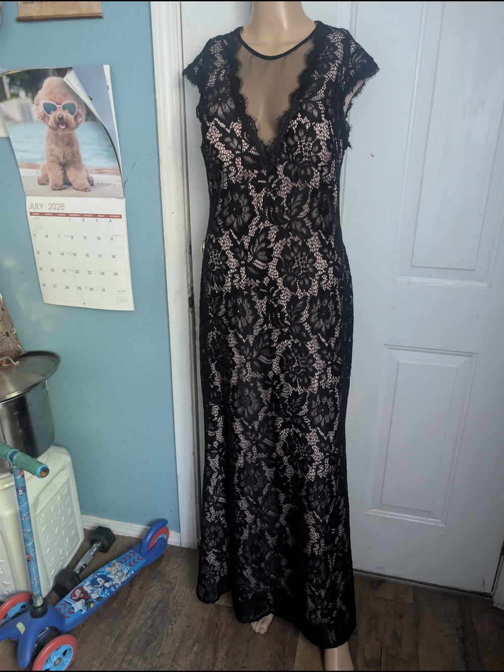 Betsy & Adam Black Lace Overlay Maxi Dress - Picture 2 of 10